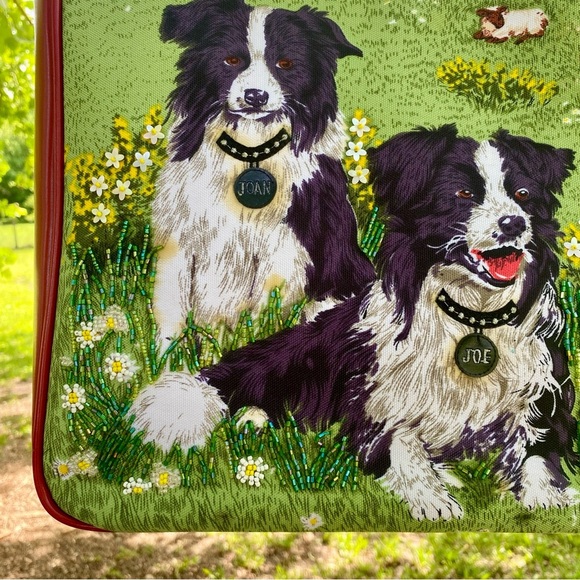 Vintage Y2K Isabella Fiore Border Collie Purse w. Red Leather & Sequins - Picture 4 of 14